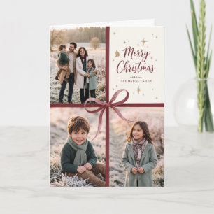 Cartes Pour Fêtes Annuelles Cadre photo ruban de Bourgogne Joyeux Noël
