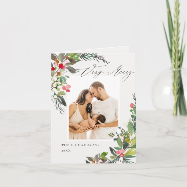 Cartes Pour Fêtes Annuelles Cadre photo très joyeux Noël baie de houx (Devant)