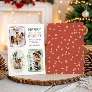 Cartes Pour Fêtes Annuelles Cadre photo Trois ruban fantaisiste Joyeux & Lumin
