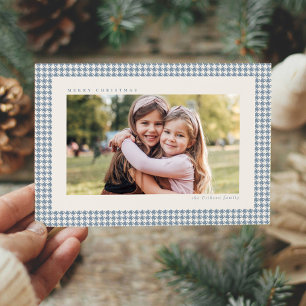 Cartes Pour Fêtes Annuelles Cadre pied-de-poule bleu clair trois photos Noël