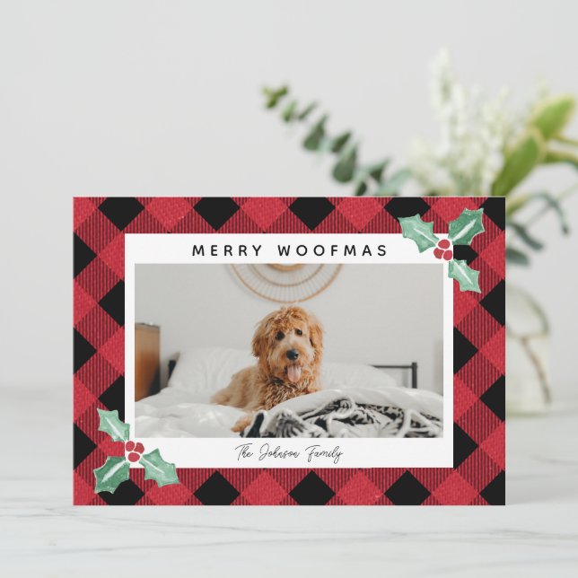 Cartes Pour Fêtes Annuelles Cadre Plaid Holly Corners Photo Animaux (Debout devant)