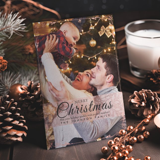 Cartes Pour Fêtes Annuelles Cadre rose simple et élégant Noël (Créateur téléchargé)