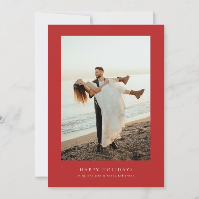 Cartes Pour Fêtes Annuelles cadre rouge moderne 4 photo noël heureux (Devant)