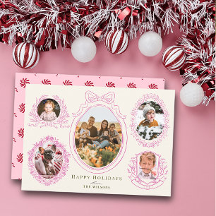 Cartes Pour Fêtes Annuelles Cadre Ruban Rose & Botanique 5 Photos