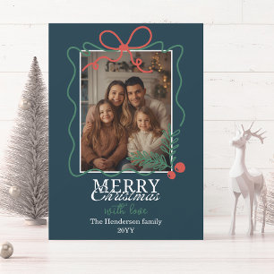 Cartes Pour Fêtes Annuelles Cadre sarcelle bleu « Joyeux Noël » dessiné à la m