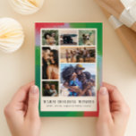 Cartes Pour Fêtes Annuelles Cadre vert et rouge artistiquement peint et sept p<br><div class="desc">Vous n'êtes pas obligé de choisir une seule photo pour cette carte de Noël artistique et moderne. Un arrangement moderne de sept de vos meilleures photos de famille est encadré dans une bordure de cadre à texture picturale dans des tons de vert, rouge et bleu pâle dans une grille de...</div>