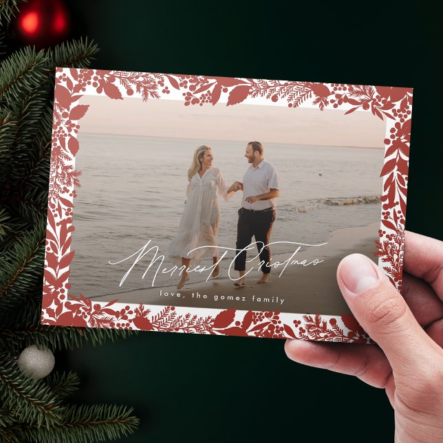 Cartes Pour Fêtes Annuelles Cadres botaniques rouges de Noël photo la plus bel (Créateur téléchargé)