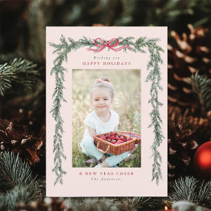 Cartes Pour Fêtes Annuelles Cadres de la branche de pin Photo Blush Pink Noël