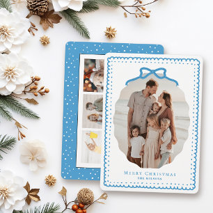 Cartes Pour Fêtes Annuelles Cadres gribouillés bleu ciel et nœud pour 4 photos