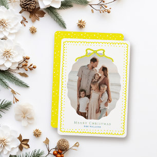Cartes Pour Fêtes Annuelles Cadres gribouillés jaunes et photo de Noël avec nœ