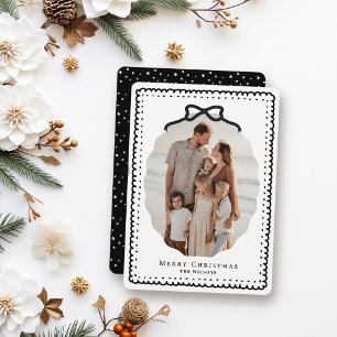 Cartes Pour Fêtes Annuelles Cadres gribouillés noirs et photo de Noël avec nœu