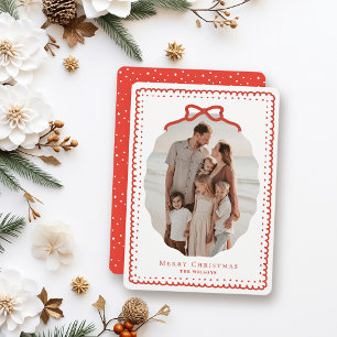 Cartes Pour Fêtes Annuelles Cadres gribouillés rouges et photo de Noël avec nœ