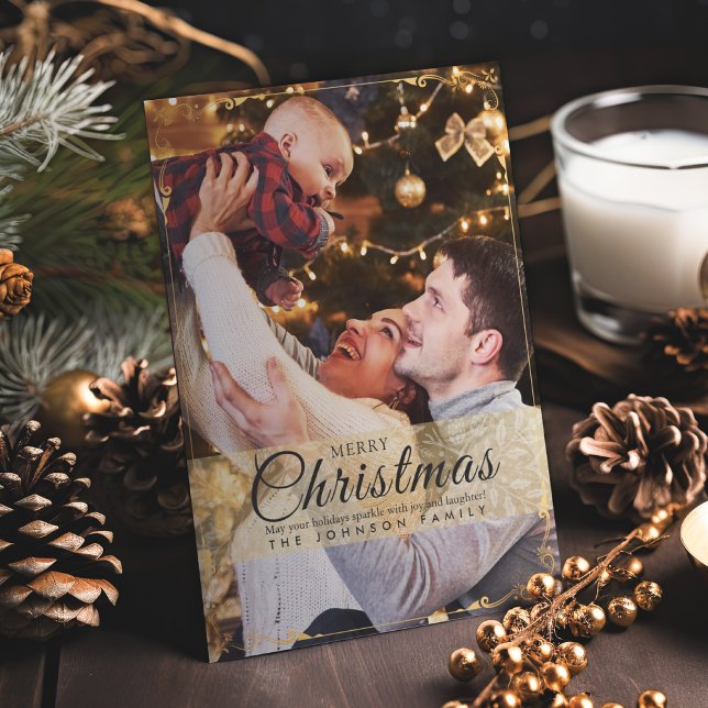 Cartes Pour Fêtes Annuelles Cadres or simple et élégant Noël photo (Créateur téléchargé)
