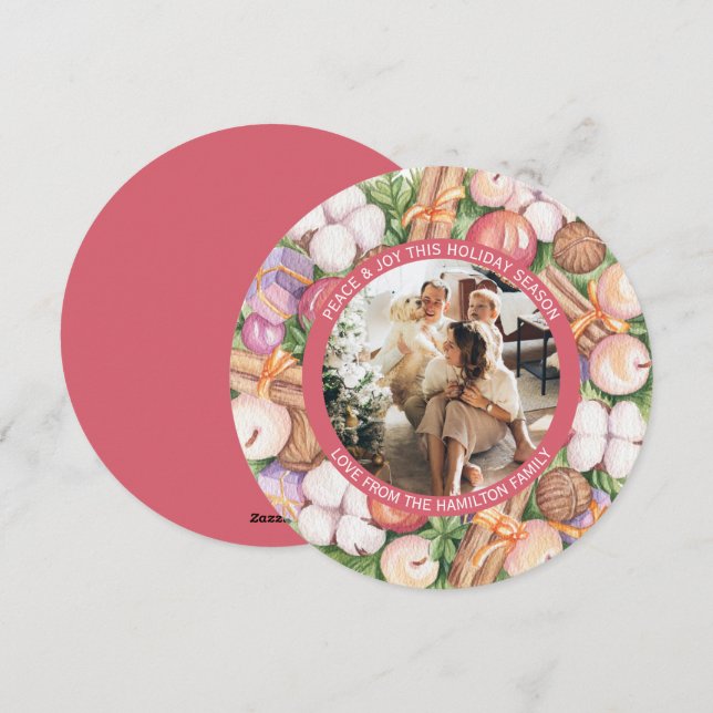 Cartes Pour Fêtes Annuelles Cadres photo de la couronne personnalisée de Noël  (Devant / Derrière)