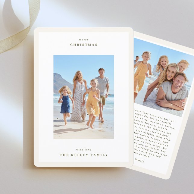 Cartes Pour Fêtes Annuelles Cadres simples Moss Green sur Beige Photo Noël (Créateur téléchargé)