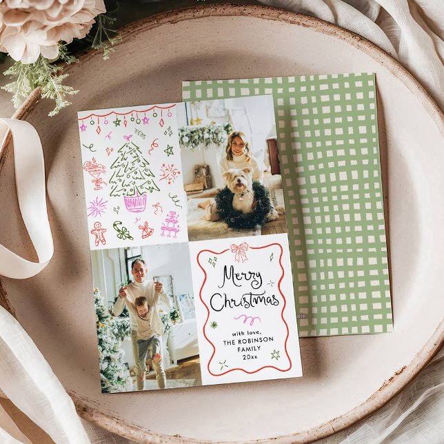 Cartes Pour Fêtes Annuelles Cadres Vavy Quirky Main tiré Joyeux Noël Photo (Créateur téléchargé)