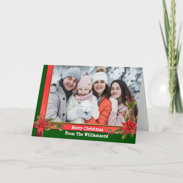 Cartes Pour Fêtes Annuelles Cadres verts Mistletoe de Noël Photo de Noël (Devant)