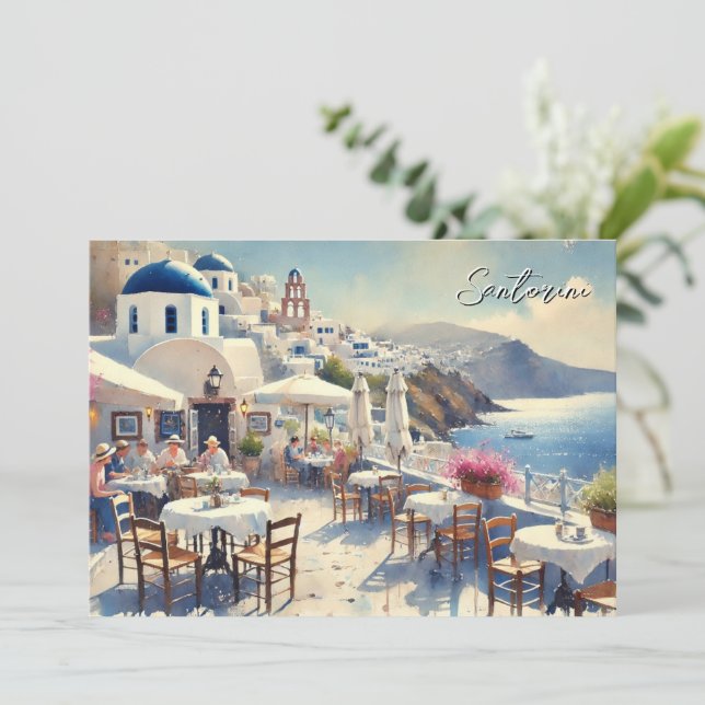 Cartes Pour Fêtes Annuelles Café à Santorin (Debout devant)