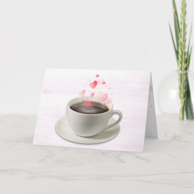 Cartes Pour Fêtes Annuelles Café avec Coeurs Saint Valentin sur Rose (Devant)