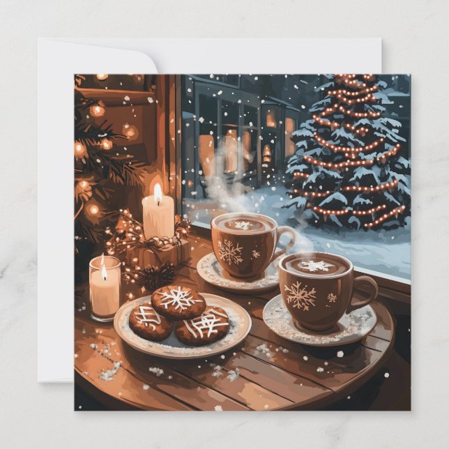 Cartes Pour Fêtes Annuelles Café cosy d'hiver avec chocolat chaud et biscuits (Devant)