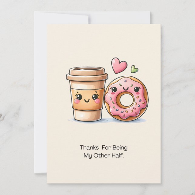 Cartes Pour Fêtes Annuelles Café Et Doughnut Merci D'Être Mon Autre Moitié (Devant)