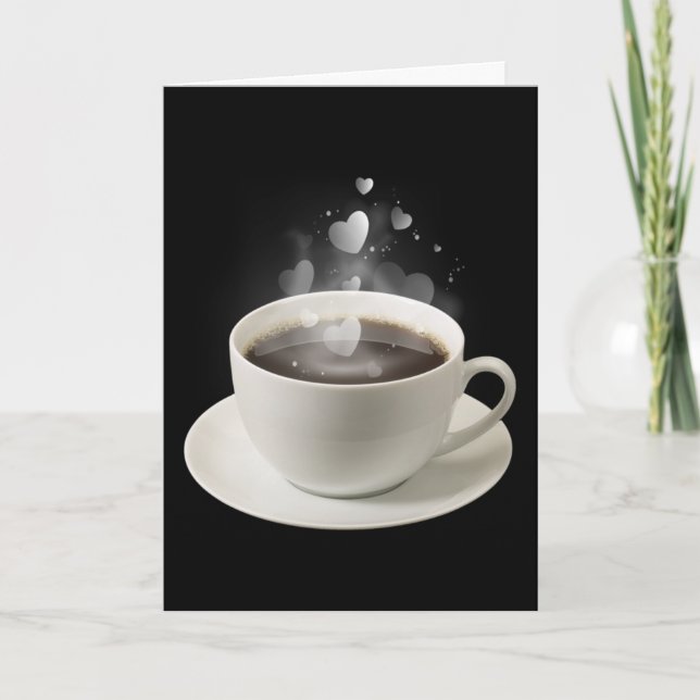 Cartes Pour Fêtes Annuelles Café noir avec Coeurs de Saint Valentin blanc (Devant)