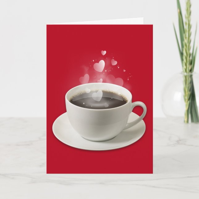 Cartes Pour Fêtes Annuelles Café noir avec Coeurs de Saint Valentin blanc (Devant)