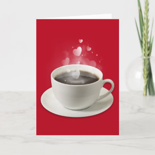 Cartes Pour Fêtes Annuelles Café noir avec Coeurs de Saint Valentin blanc