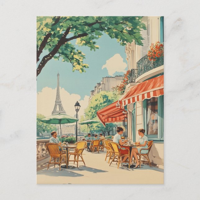 Cartes Pour Fêtes Annuelles Café parisien avec vue Eiffel (Devant)