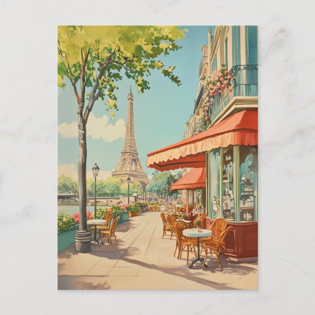 Cartes Pour Fêtes Annuelles Café parisien avec vue Eiffel (Devant)