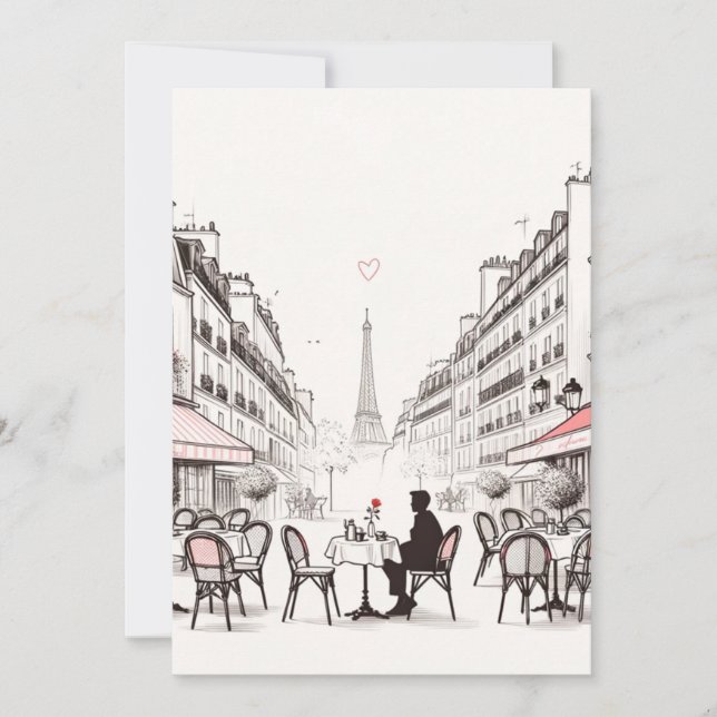 Cartes Pour Fêtes Annuelles Café Parisien Romantique. Table pour une personne (Devant)