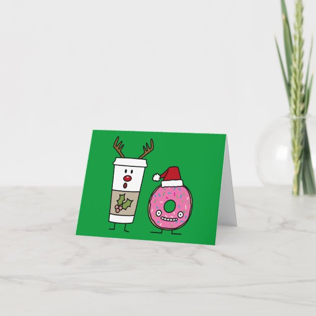 Cartes Pour Fêtes Annuelles Café Reindeer de Noël et Donut Père Noël (Devant)