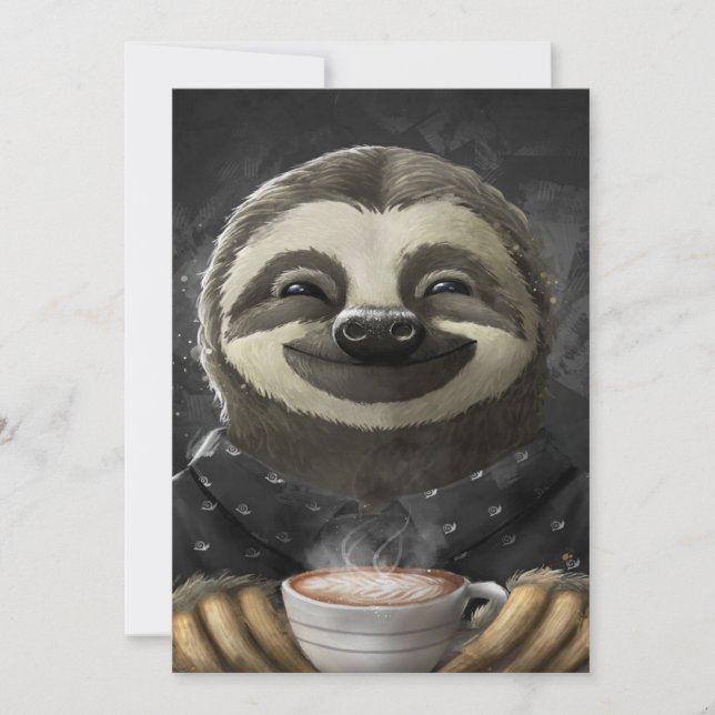 Cartes Pour Fêtes Annuelles Café Sloth du matin Noir (Devant)