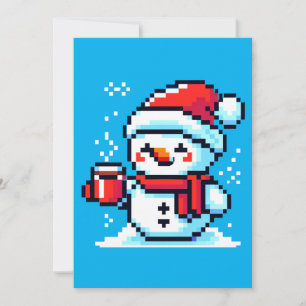 Cartes Pour Fêtes Annuelles Café Snowman - Cosy Pixel Art Design de Noël