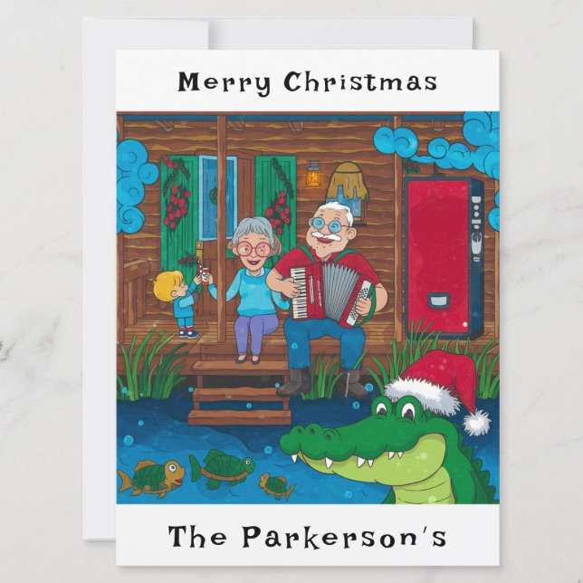 Cartes Pour Fêtes Annuelles Cajun Alligator part Noël (Devant)