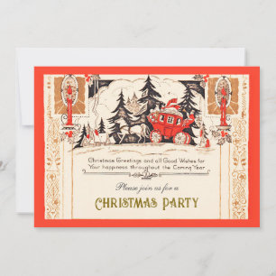 Cartes Pour Fêtes Annuelles Calèche de Noël rouge vintage en or dans la neige