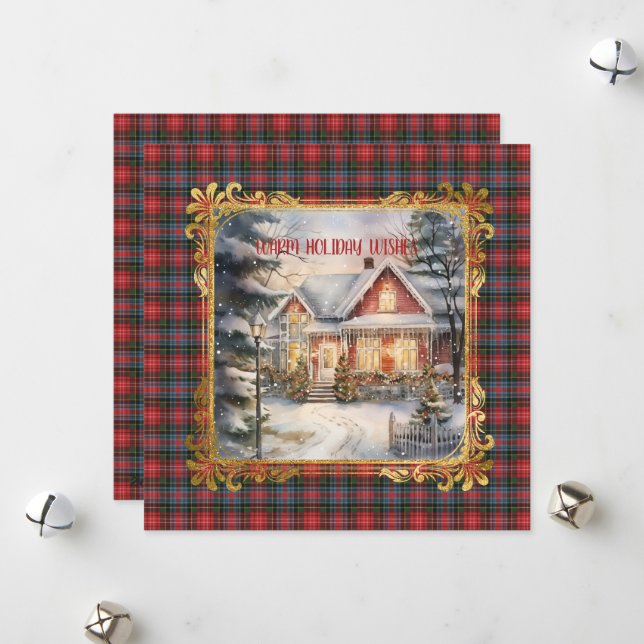 Cartes Pour Fêtes Annuelles Caledonia  Modern Scottish Tartan Christmas  (Devant/Arrière en situation)