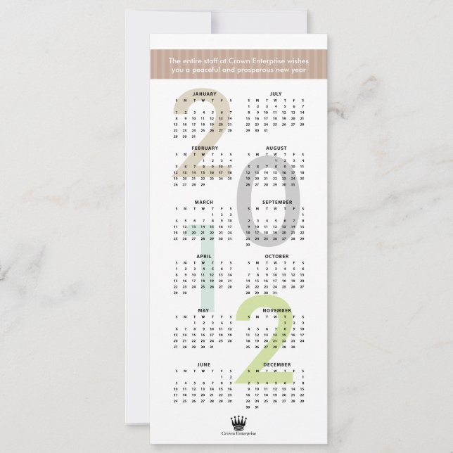 Cartes Pour Fêtes Annuelles Calendrier 2012 brun bandeau logo personnalisé nou (Devant)