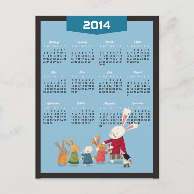 Cartes Pour Fêtes Annuelles Calendrier 2014 - Bonne Année Famille de Lapin de  (Devant)