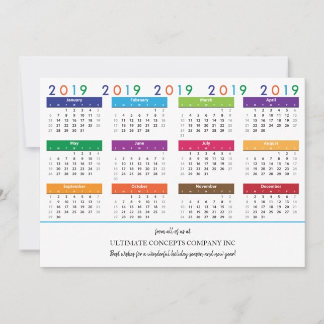 Cartes Pour Fêtes Annuelles Calendrier 2019 Nom de l'entreprise et salutations (Devant)