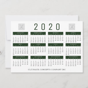 Cartes Pour Fêtes Annuelles Calendrier 2020 Société Logo et nom vert
