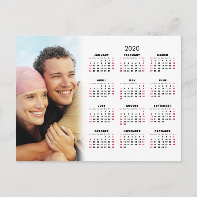 Cartes Pour Fêtes Annuelles Calendrier 2020 Votre Photo (Devant)
