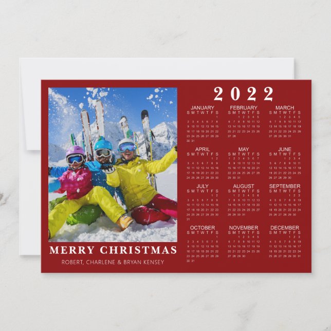 Cartes Pour Fêtes Annuelles Calendrier 2022 Minimal MERRY CHRISTMAS Photo Roug (Devant)