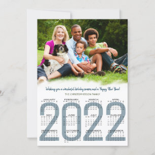 Cartes Pour Fêtes Annuelles Calendrier 2022 Photo de Famille Bleu Nouvel An