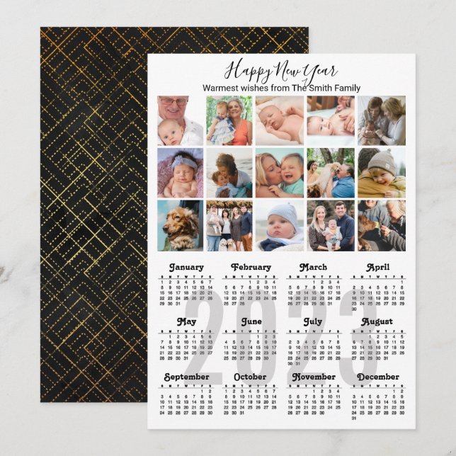 Cartes Pour Fêtes Annuelles Calendrier 2023 Multi Photo Cute Script Modern Bla (Devant / Derrière)