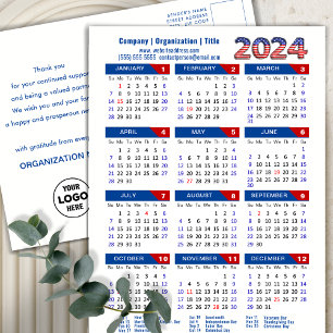 Cartes Pour Fêtes Annuelles Calendrier 2024 Business Logo US Patriotic Blue Re