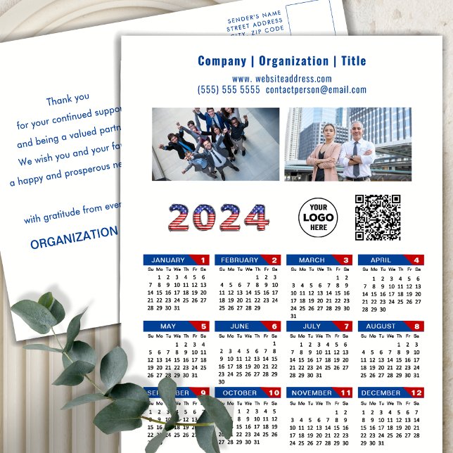 Cartes Pour Fêtes Annuelles Calendrier 2024 Business Logo US Patriotic Blue Re (Créateur téléchargé)