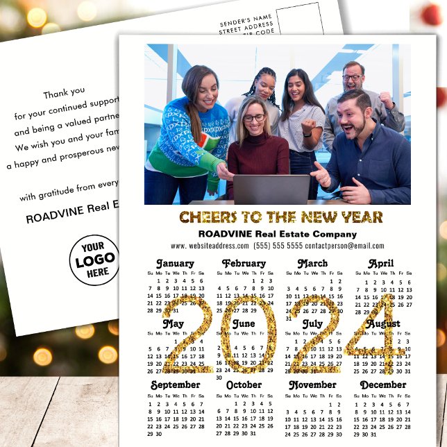 Cartes Pour Fêtes Annuelles Calendrier 2024 Parties scintillant d'or Festive P (Créateur téléchargé)