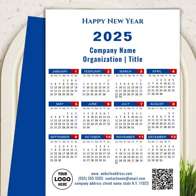 Cartes Pour Fêtes Annuelles Calendrier 2025 Business Logo US Patriotic Blue Re (Créateur téléchargé)
