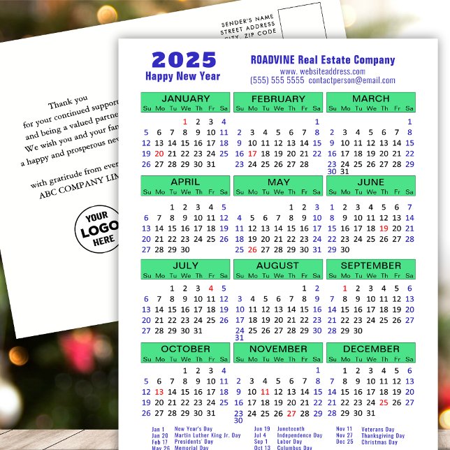 Cartes Pour Fêtes Annuelles Calendrier 2025 Moderne Bleu Vert Business Logo (Créateur téléchargé)